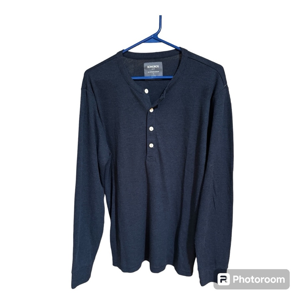 Bonobos Cotton Waffle Crew Henley Navy. Men’s Large.